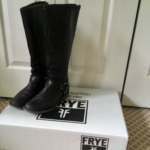 Frye Phillip Harness Tall Boot Black with dressing